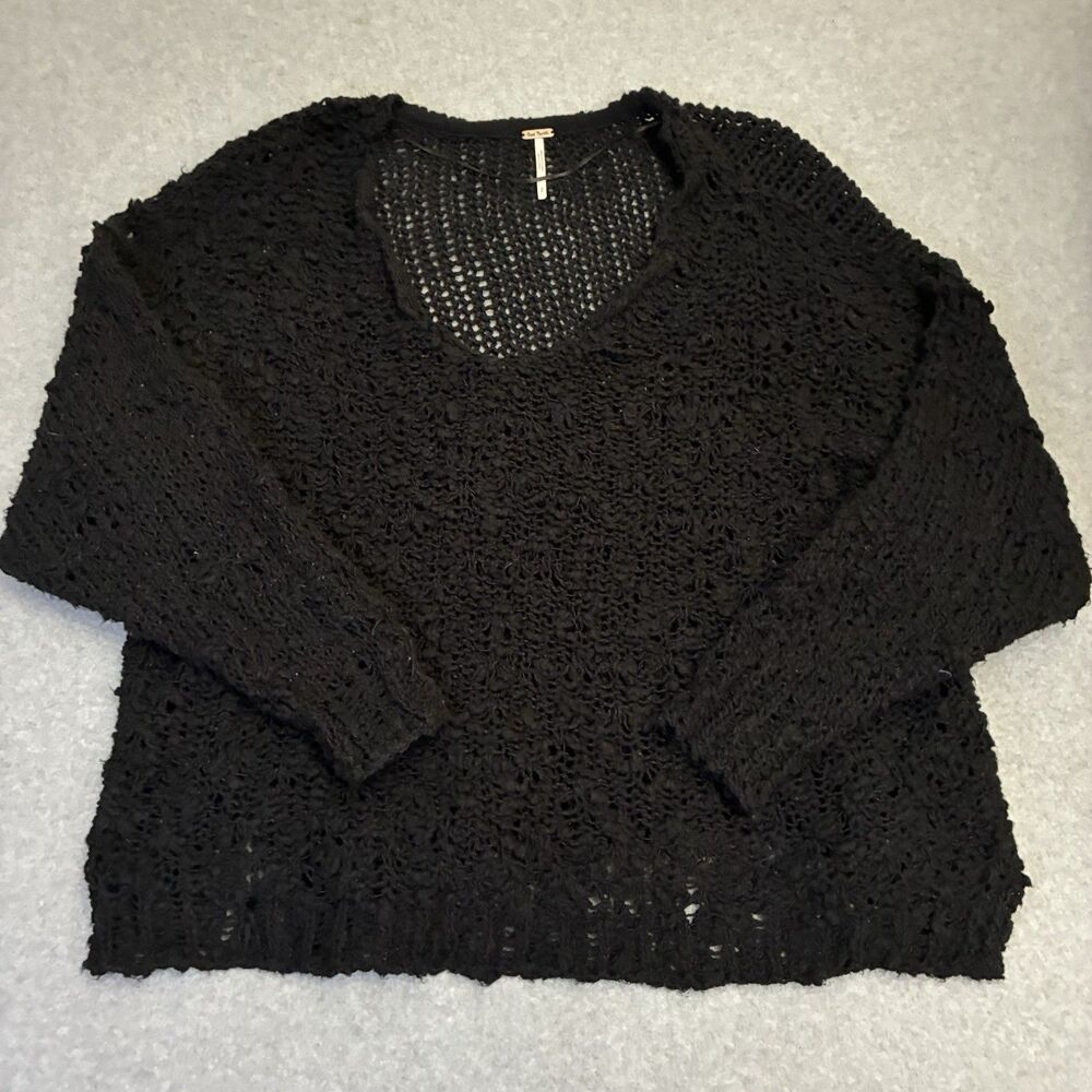 Women’s Free People Black Chunky Knit Cropped Sweater Short Sleeve Size S